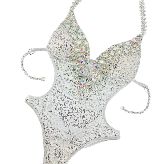 One Piece Swimsuit - White Sequin Galaxy AB