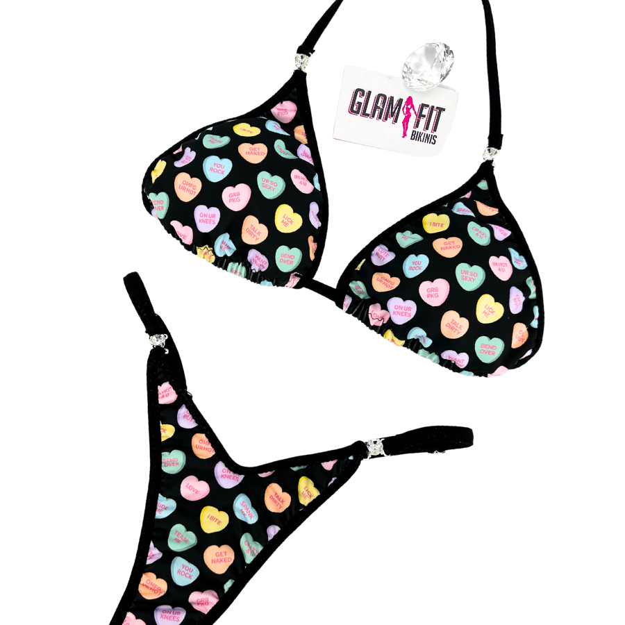 Naughty Black Candy Hearts Posing Bikini – GlamFit Bikinis