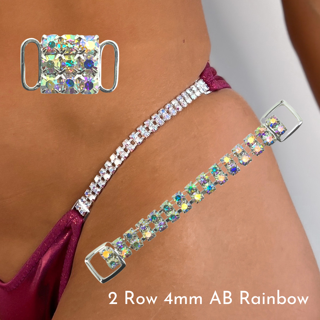 Connector Set - Brief: 2 Row 4mm AB Crystals, Strap: 2 Row 4mm AB Crystals, Middle: 3 Row 4mm AB Crystals - 2cm