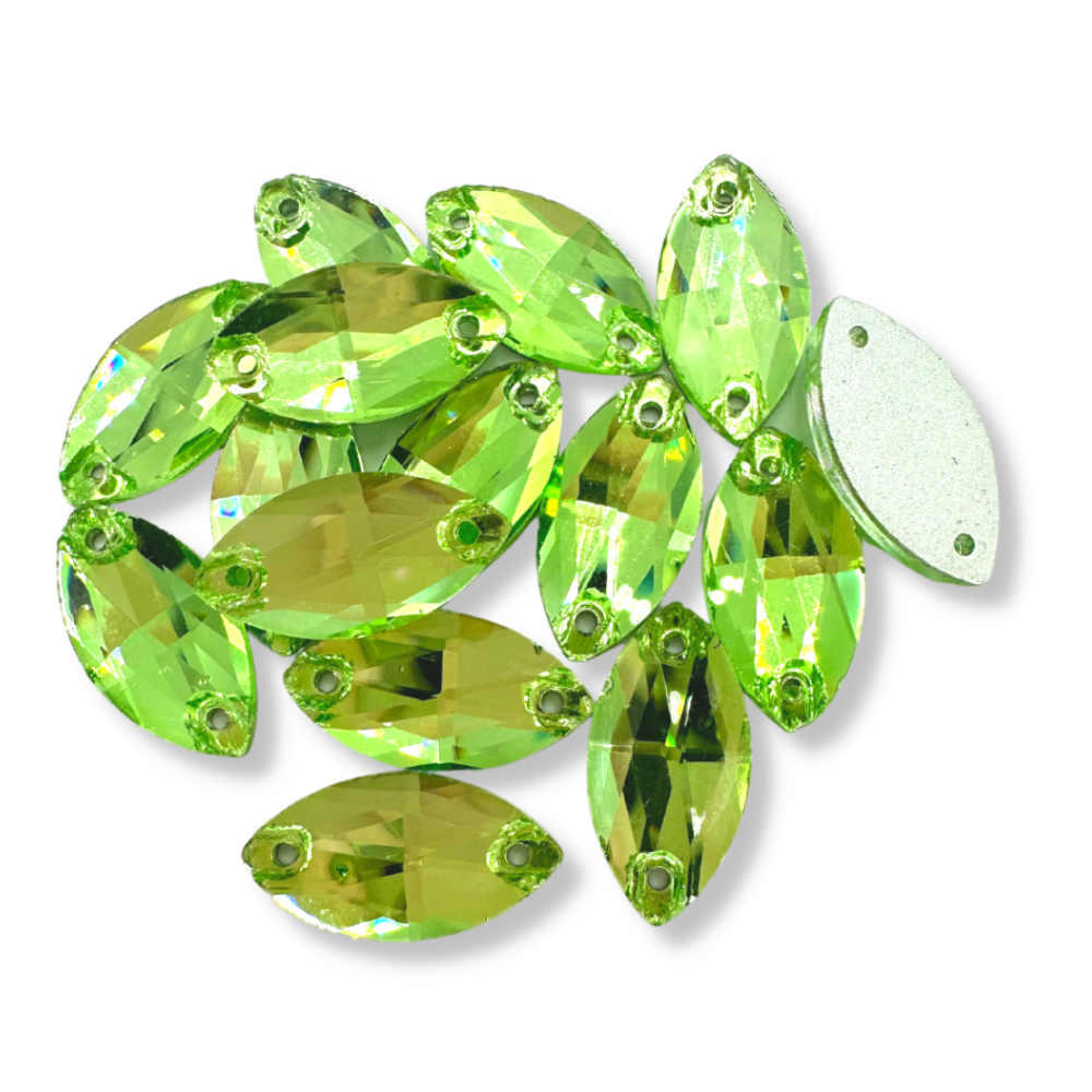 Glass Sew On Navette - PERIDOT