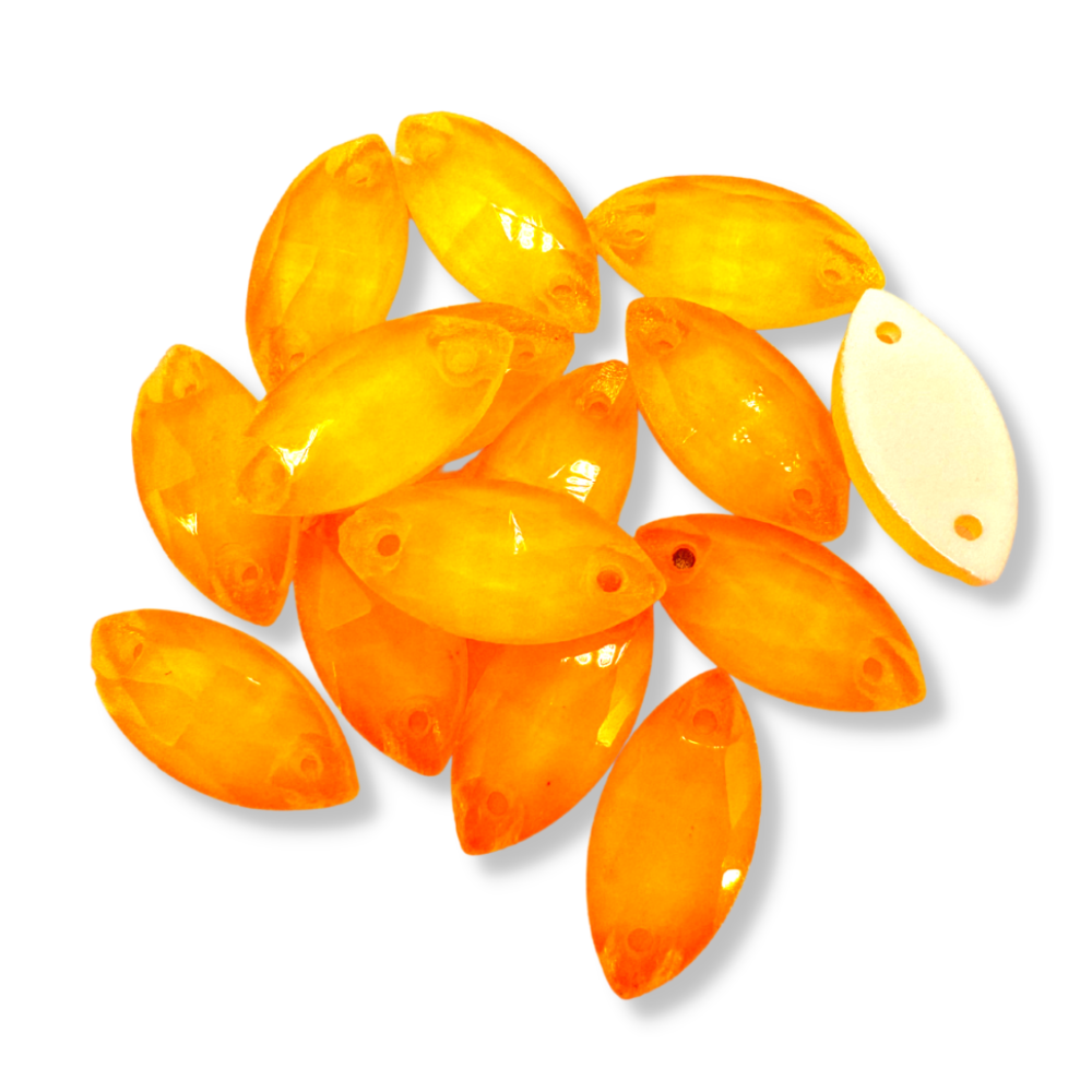 Glass Sew On Navette - NEON ORANGE/YELLOW