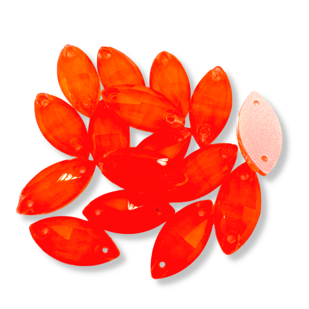 Glass Sew On Navette - NEON ORANGE