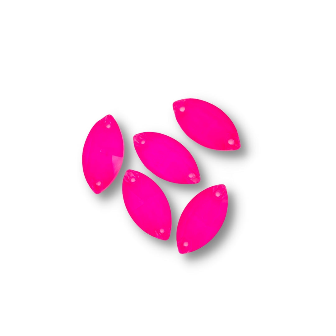Glass Sew On Navette - NEON ROSE