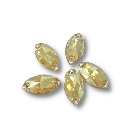 Glass Sew On Navette - GOLD CHAMPAGNE