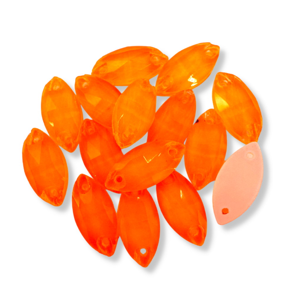 Glass Sew On Navette - LIGHT NEON ORANGE