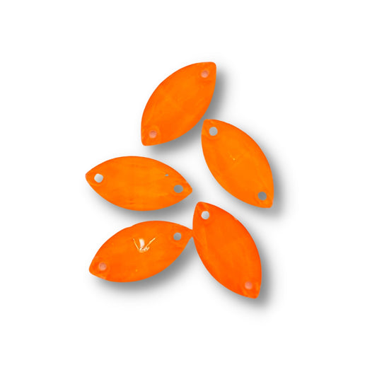 Glass Sew On Navette - LIGHT NEON ORANGE