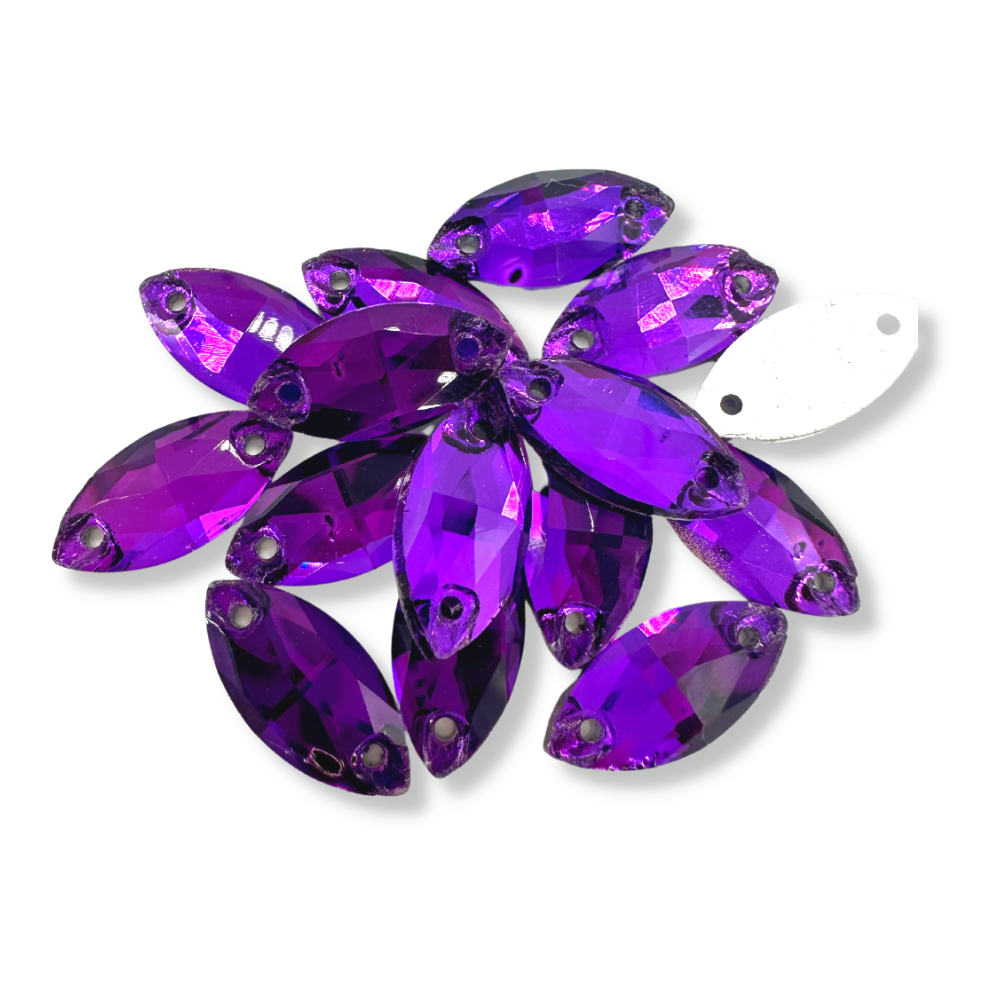 Glass Sew On Navette - PURPLE