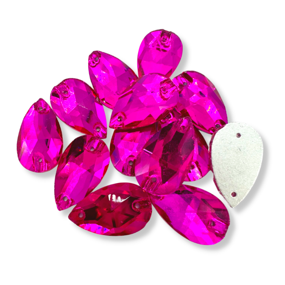 Glass Sew On Teardrop - FUCHSIA