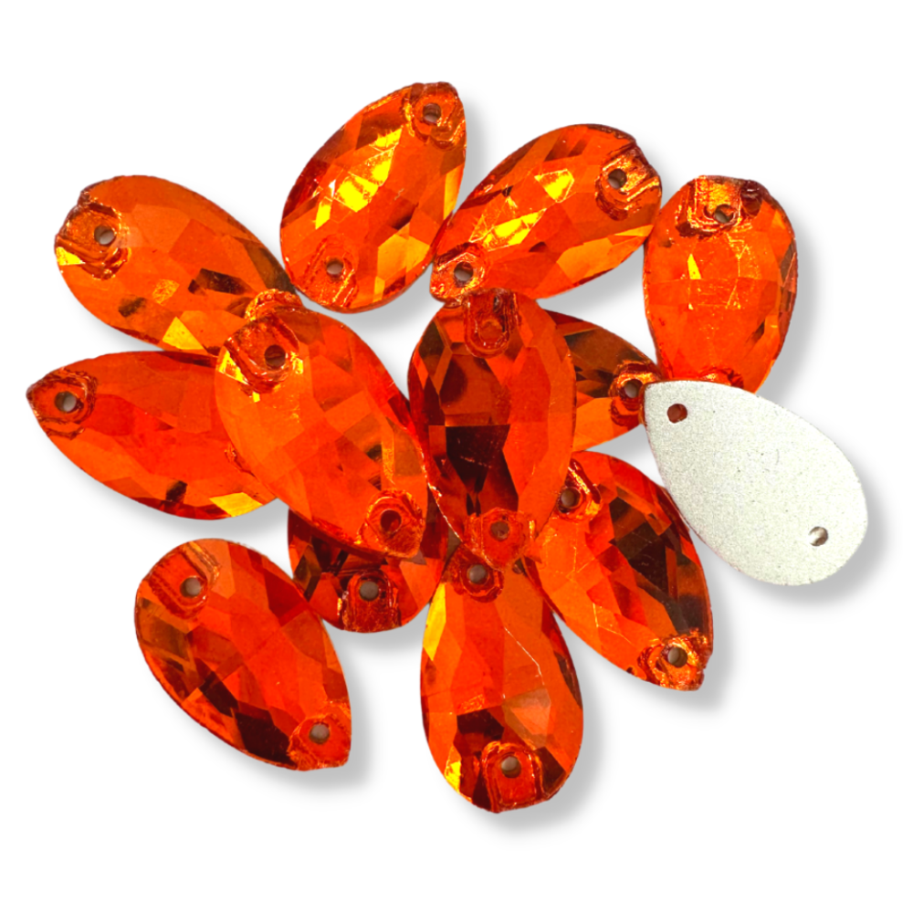 Glass Sew On Teardrop - ORANGE