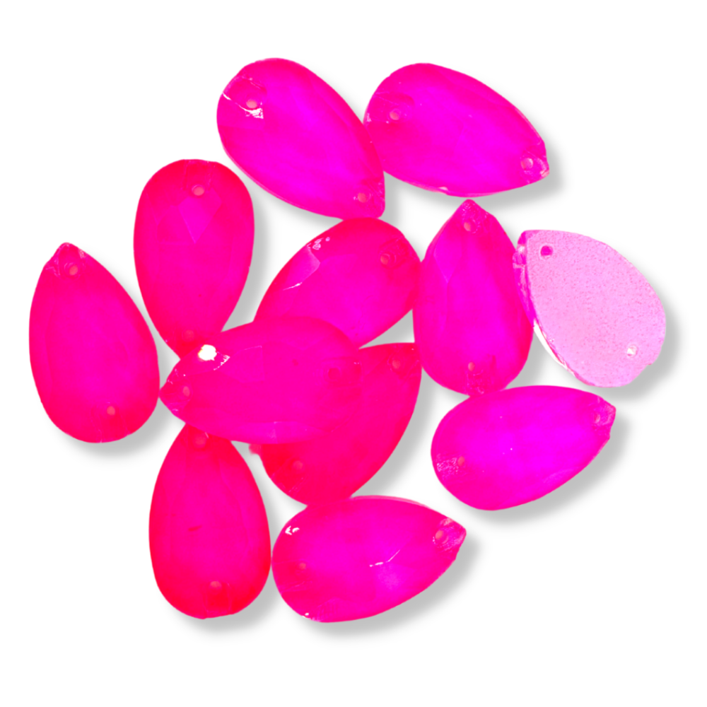 Glass Sew On Teardrop - LIGHT NEON ROSE