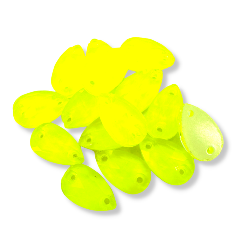 Glass Sew On Teardrop - LIGHT NEON YELLOW