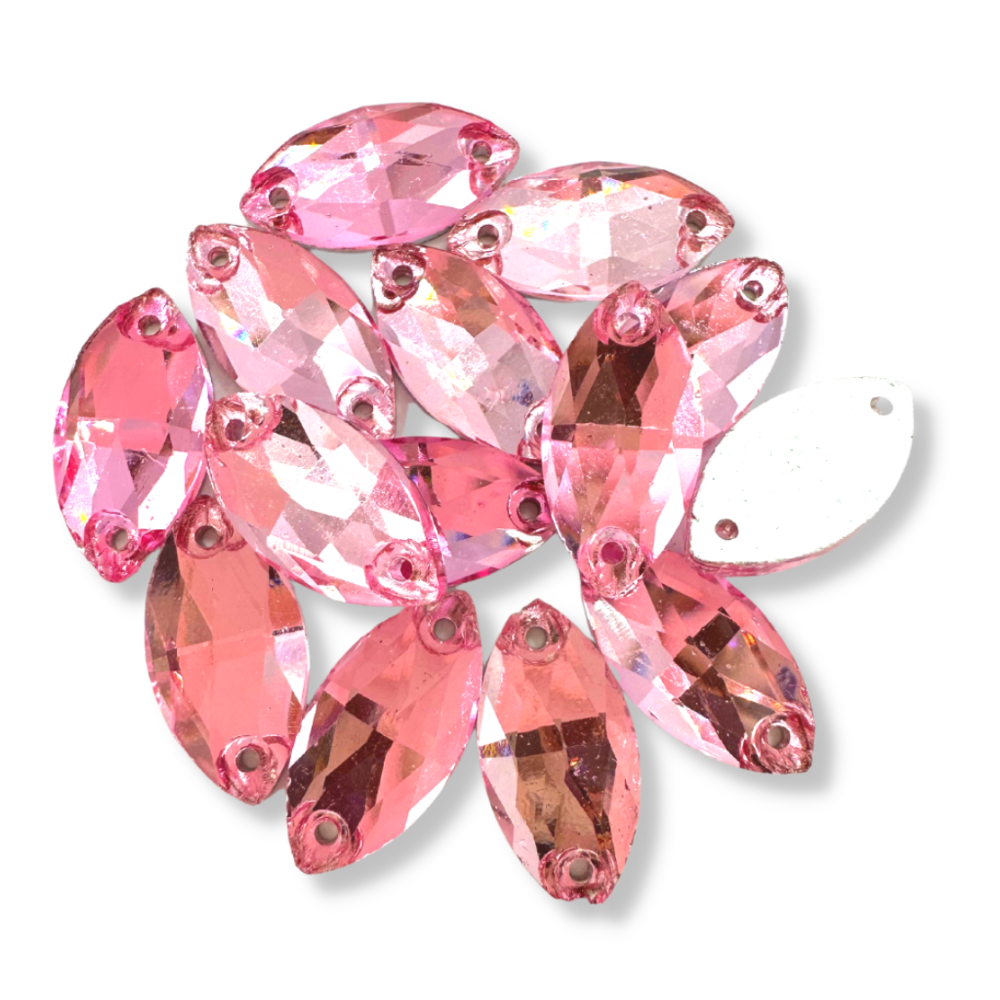 Glass Sew On Navette - LIGHT PINK