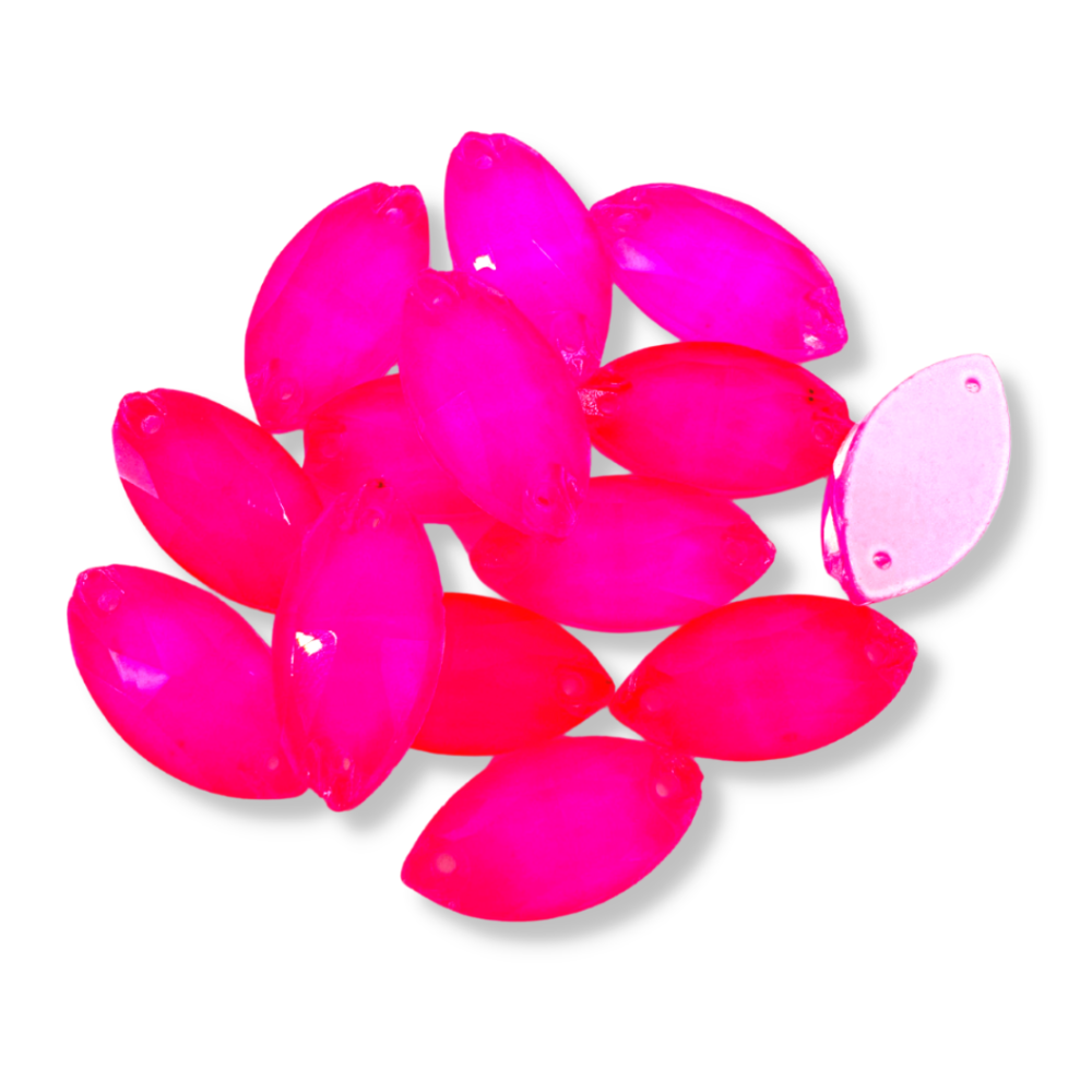 Glass Sew On Navette - NEON ROSE
