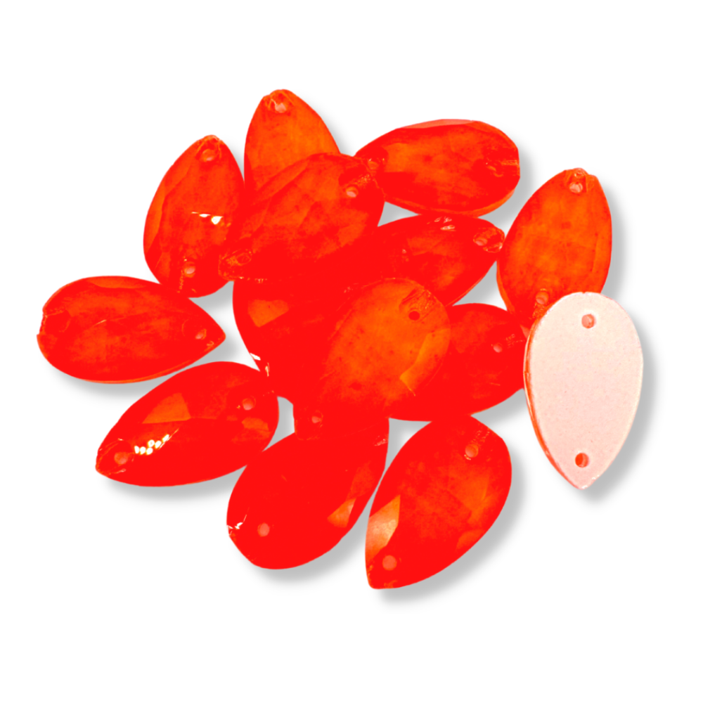 Glass Sew On Teardrop - NEON ORANGE