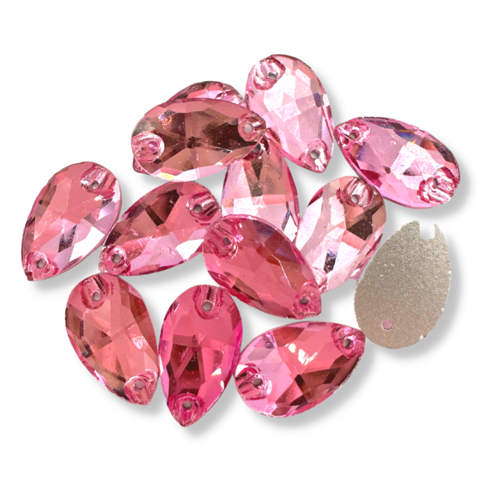 Glass Sew On Teardrop - LIGHT PINK