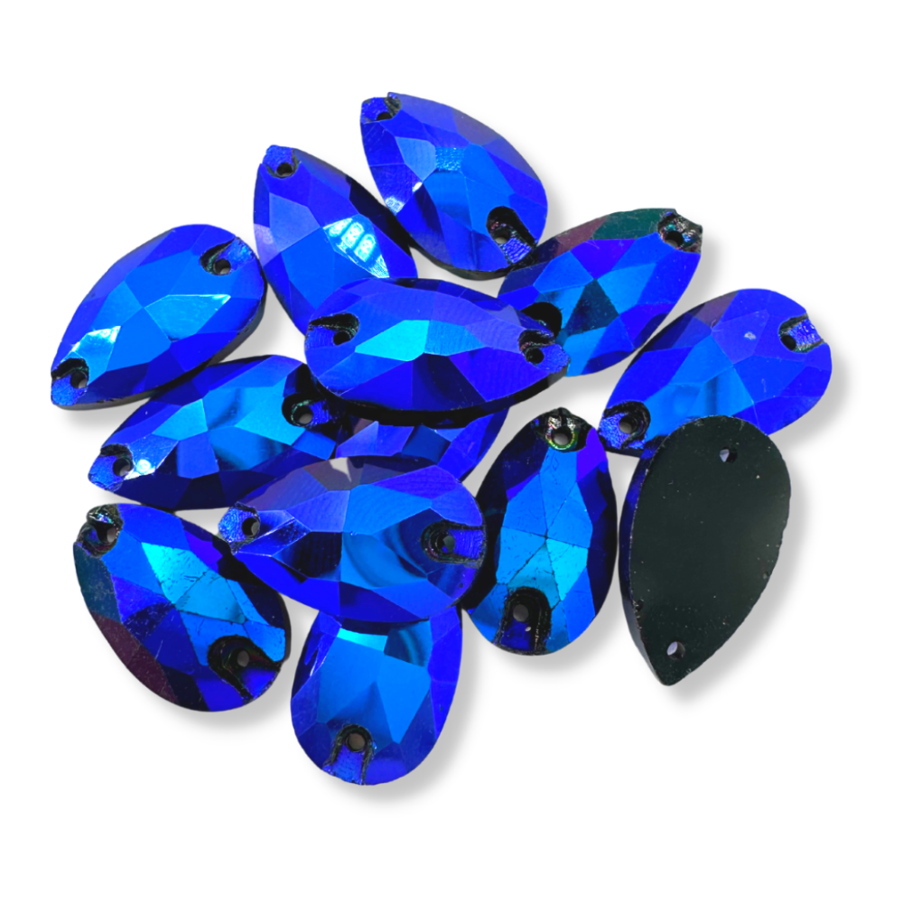 Glass Sew On Teardrop - BLACK AB