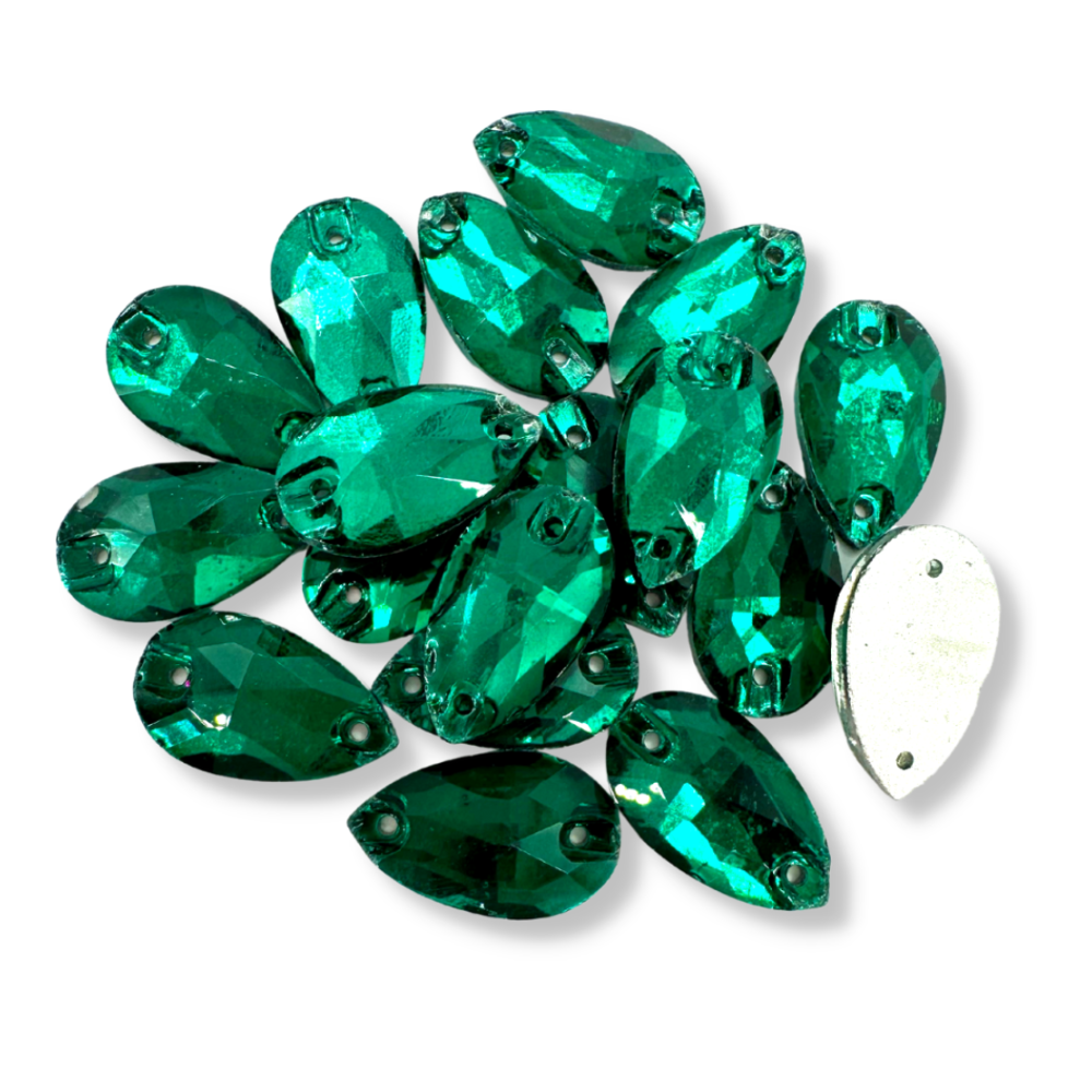 Glass Sew On Teardrop - GREEN ZIRCON