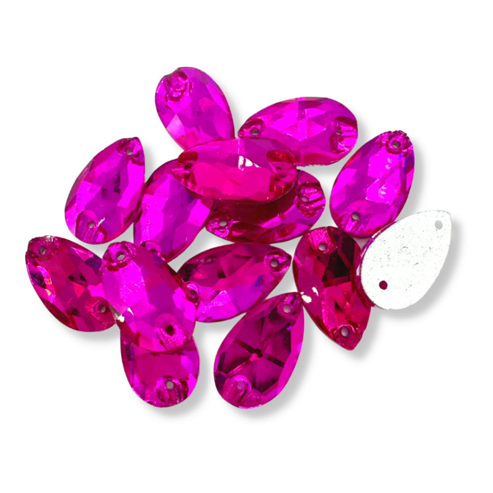 Glass Sew On Teardrop - FUCHSIA