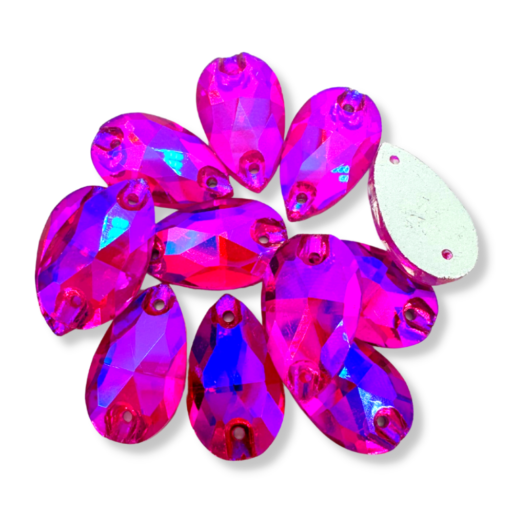 Glass Sew On Teardrop - FUCHSIA AB