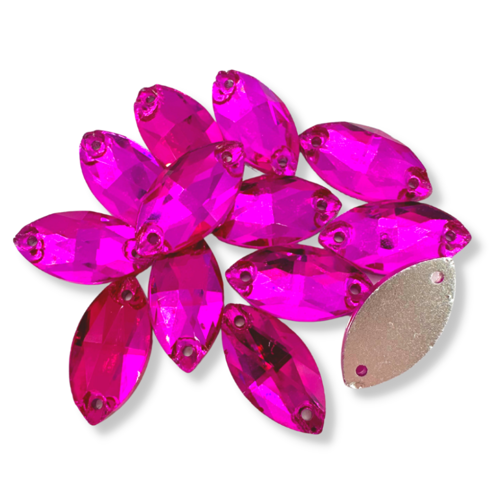 Glass Sew On Navette - FUCHSIA