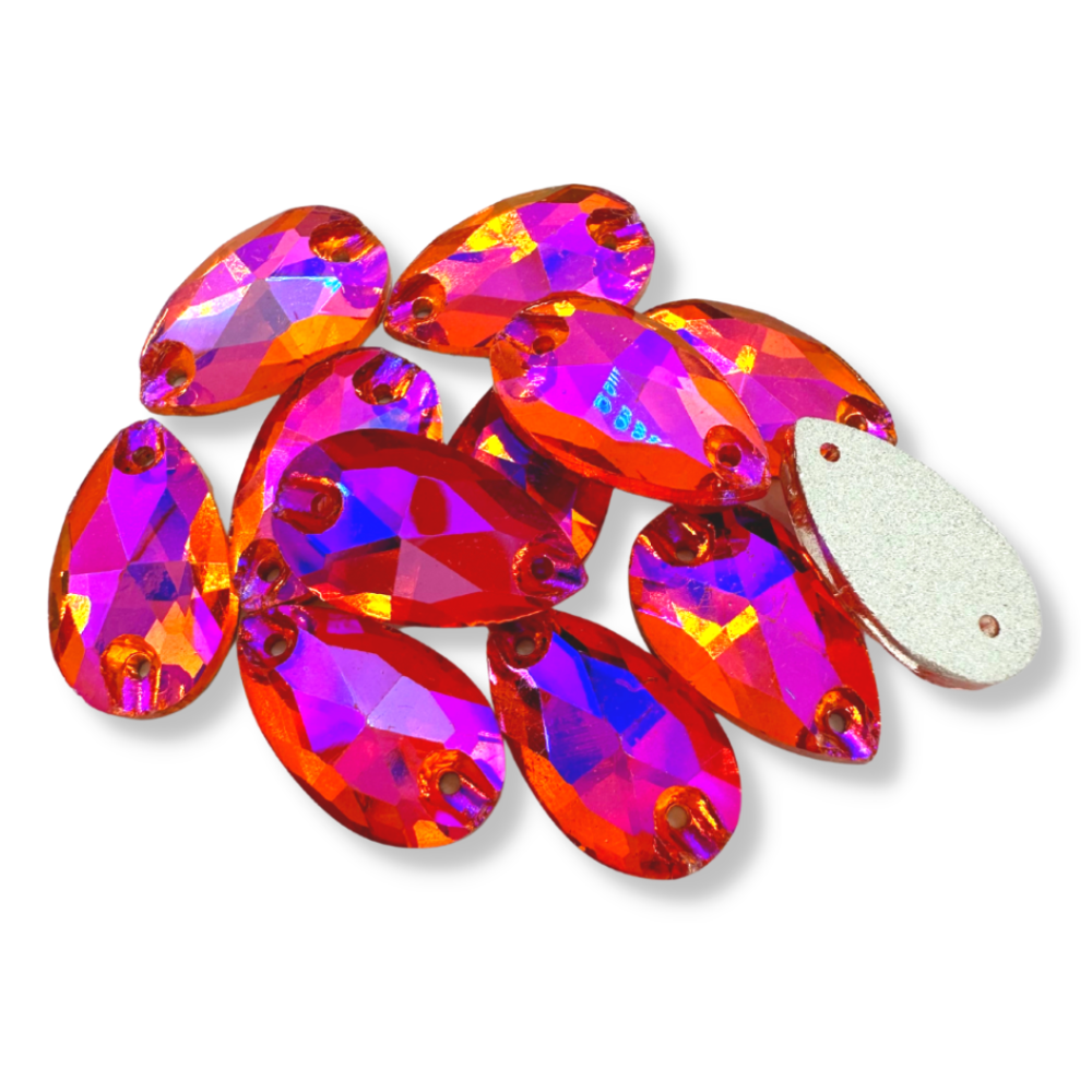 Glass Sew On Teardrop - ORANGE AB