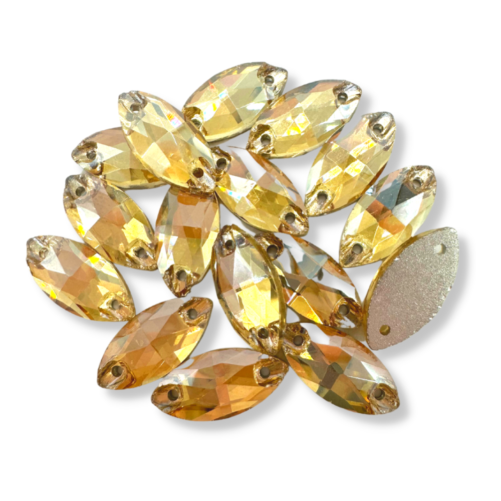 Glass Sew On Navette - GOLD CHAMPAGNE
