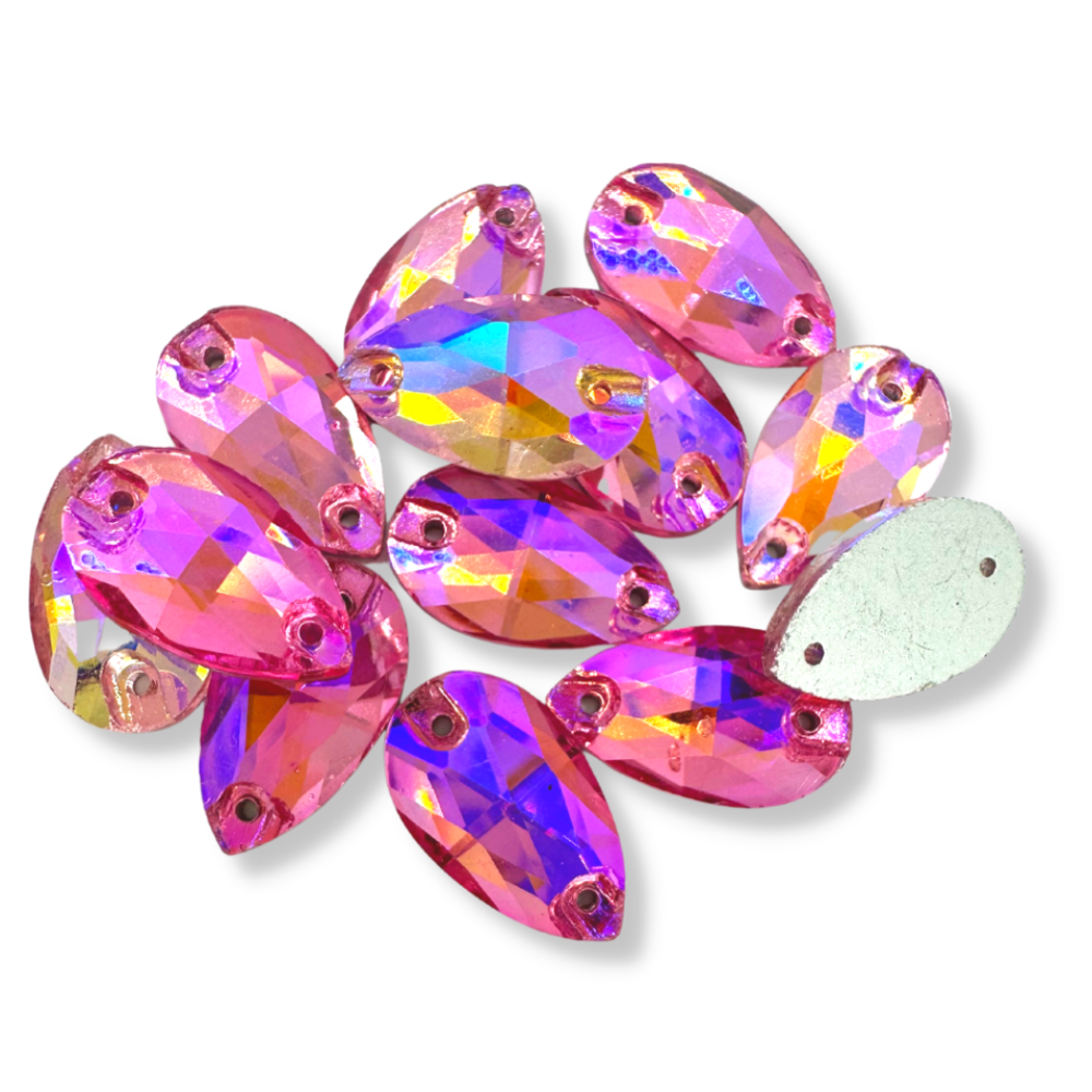 Glass Sew On Teardrop - LIGHT PINK AB