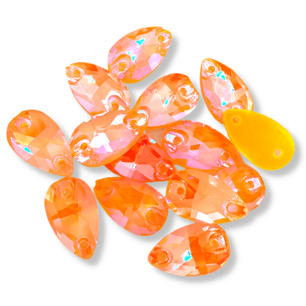 Glass Sew On Teardrop - NEON ORANGE/YELLOW AB