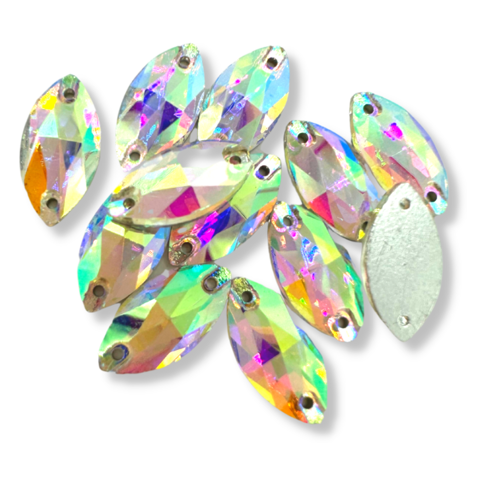 Glass Sew On Navette - CRYSTAL AB