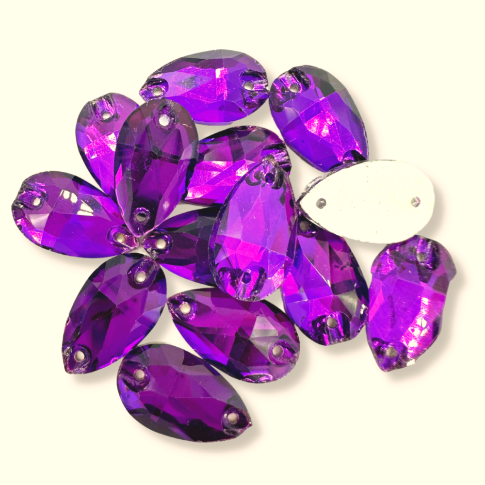 Glass Sew On Teardrop - PURPLE VELVET