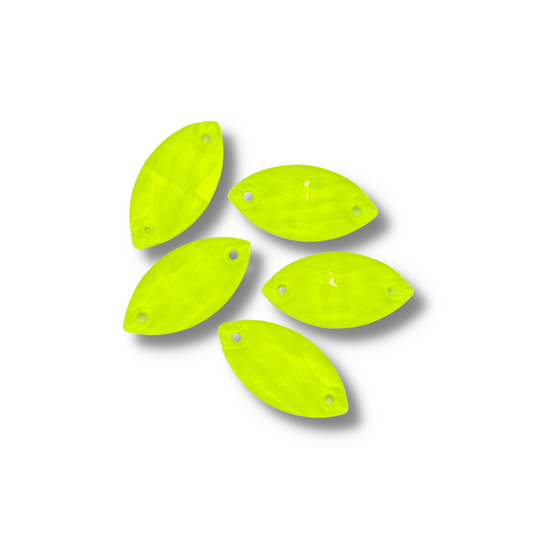 Glass Sew On Navette - NEON YELLOW