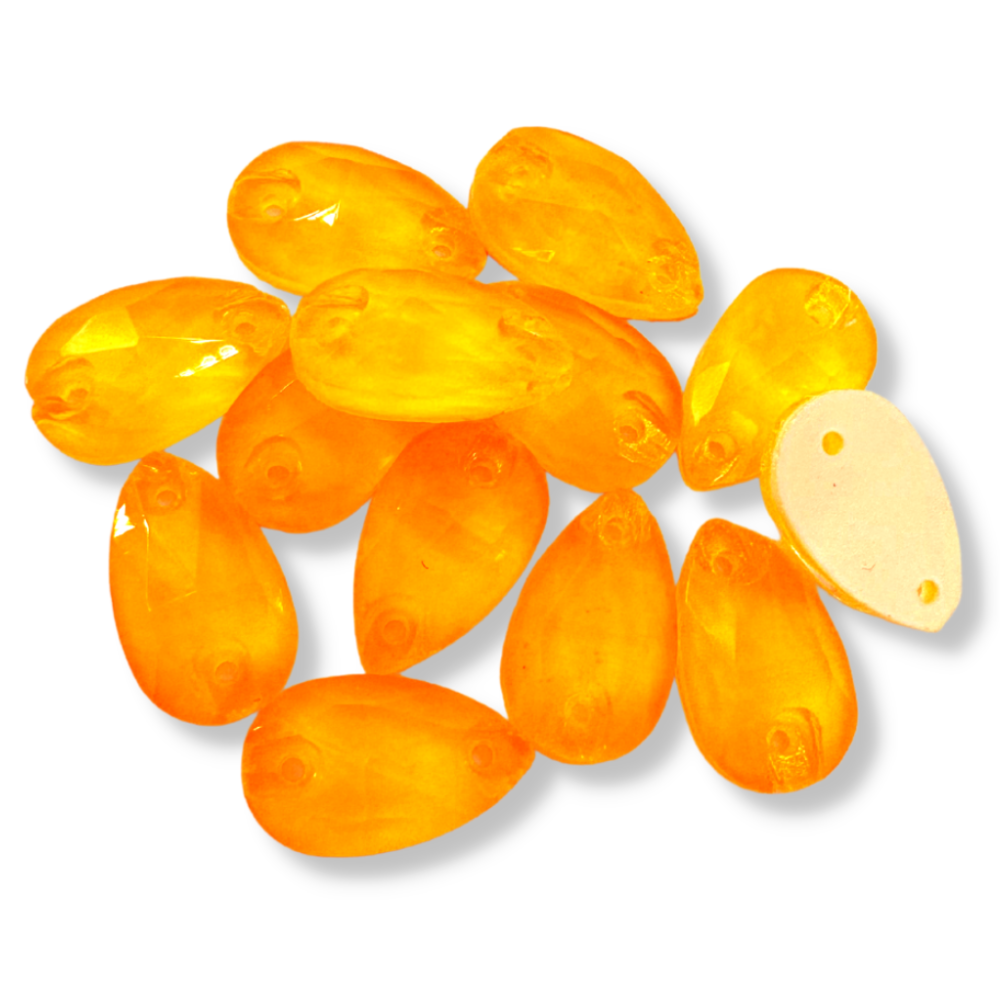 Glass Sew On Teardrop - NEON ORANGE/YELLOW