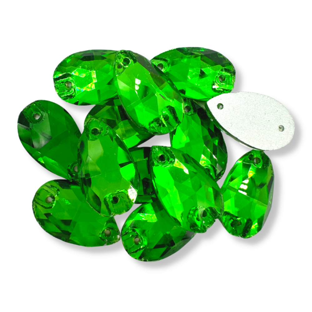 Glass Sew On Teardrop - LIME GREEN