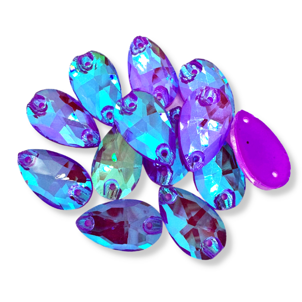 Glass Sew On Teardrop - NEON DARK AMETHYST AB