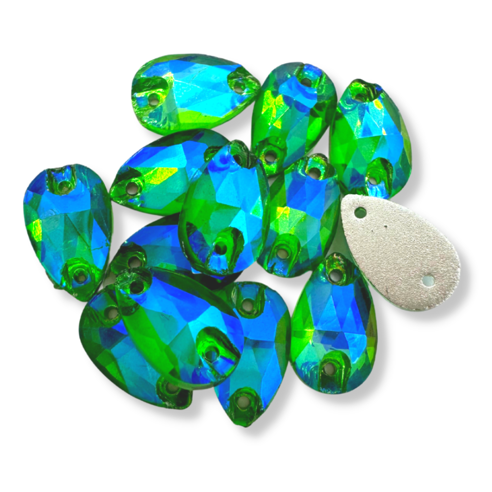 Glass Sew On Teardrop - LIME GREEN AB