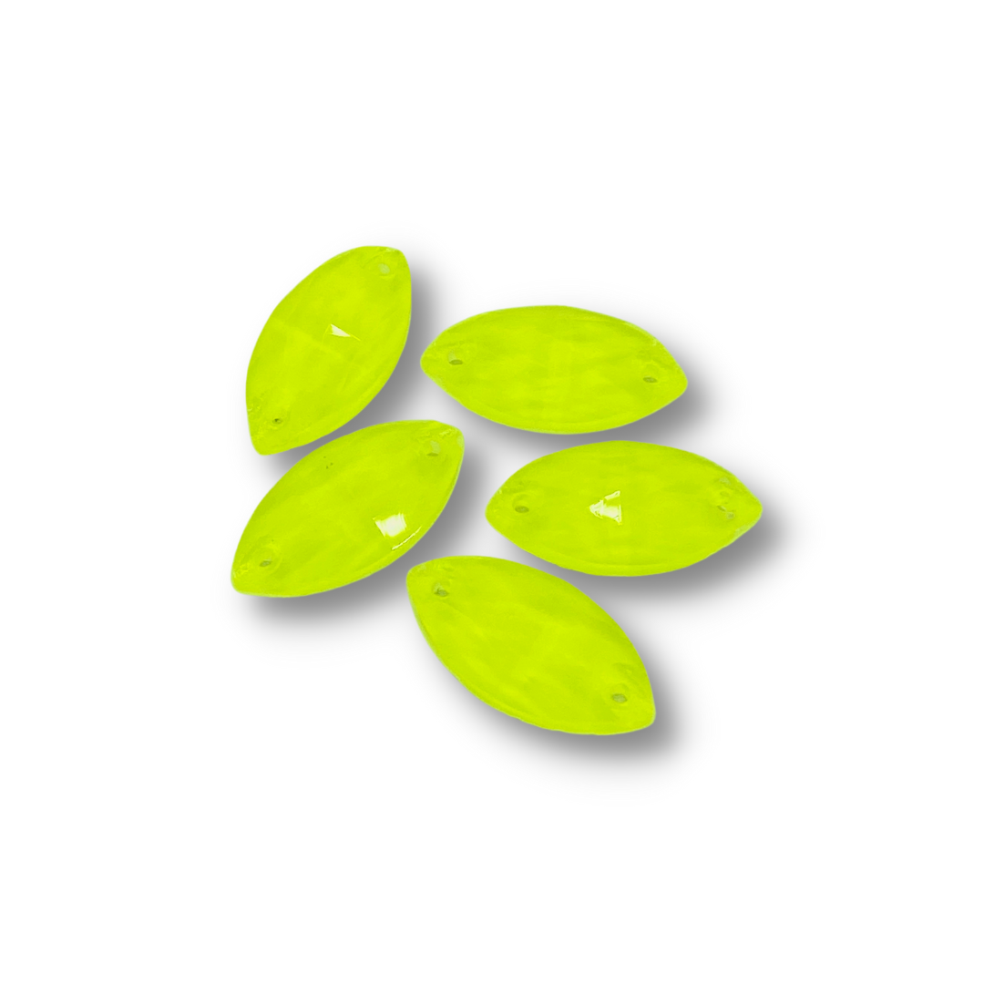 Glass Sew On Navette - NEON YELLOW