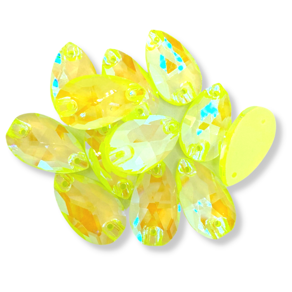 Glass Sew On Teardrop - NEON YELLOW AB
