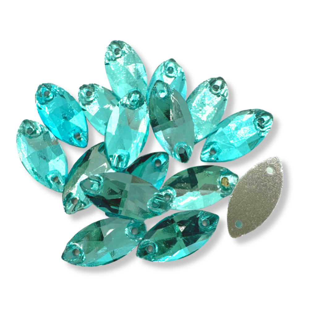 Glass Sew On Navette - AQUAMARINE