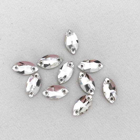 Glass Navette Flat Back - CRYSTAL CLEAR