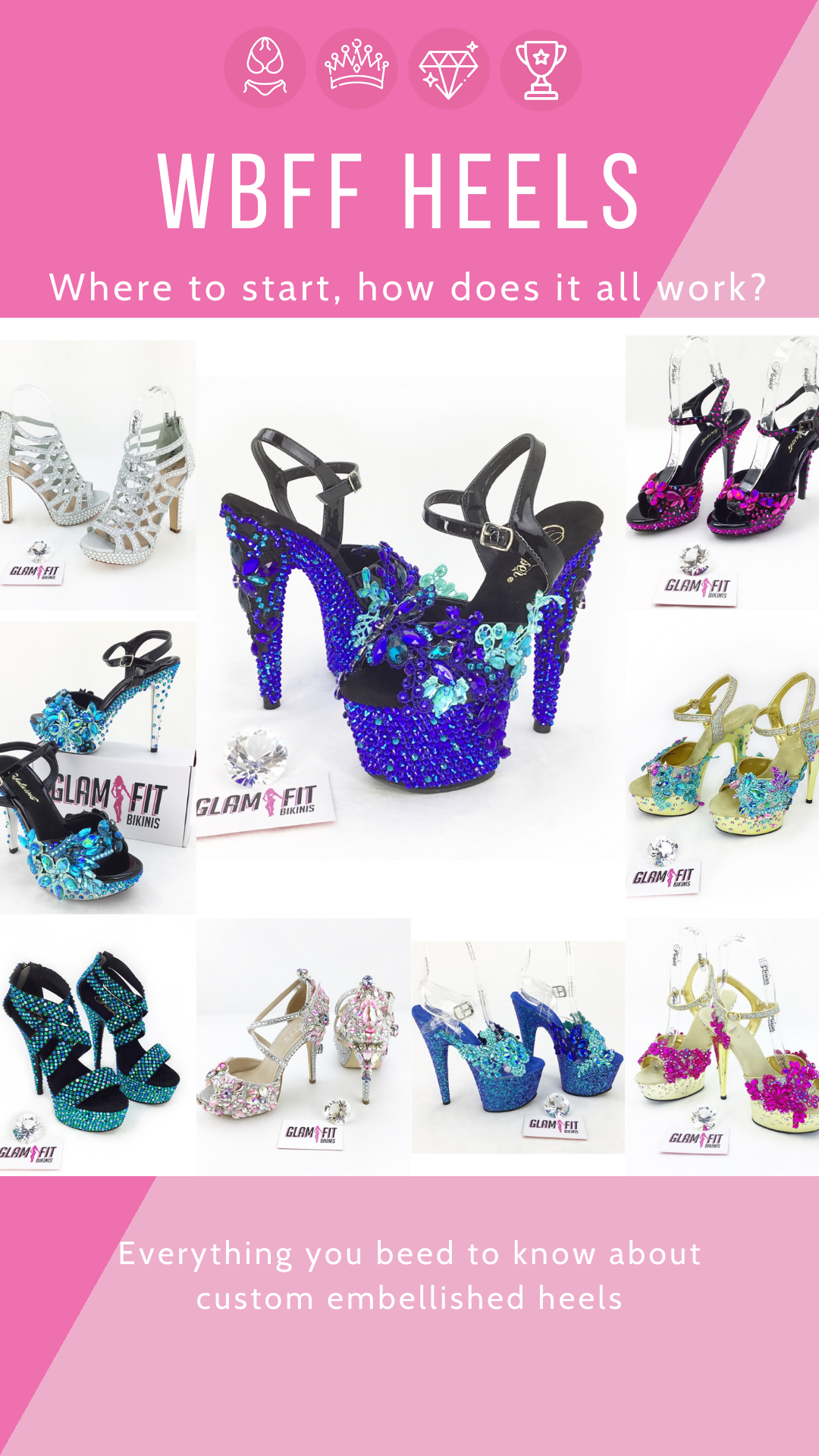 WBFF platform heels with lace and rhinestones
