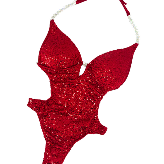 One Piece Swimsuit - Red Sequin