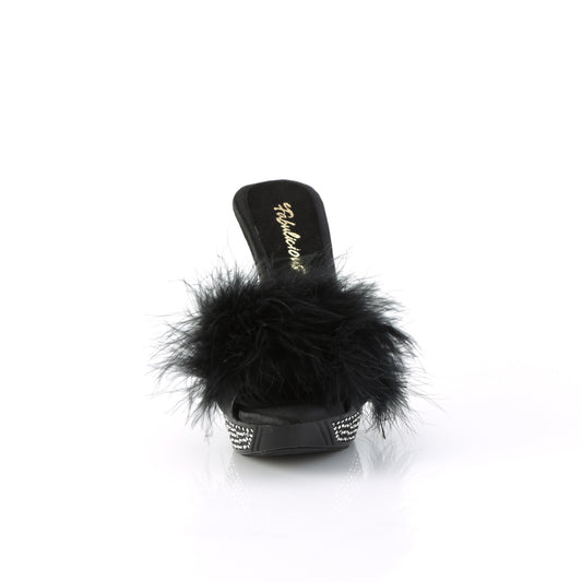 ELEGANT-401F Blk Marabou-Faux Leather/Blk