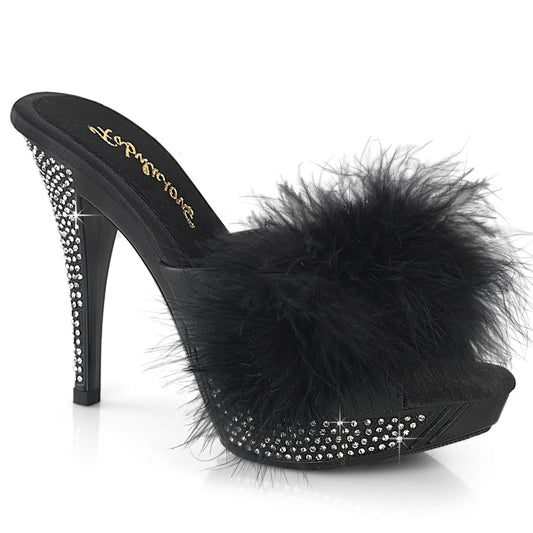 ELEGANT-401F Blk Marabou-Faux Leather/Blk