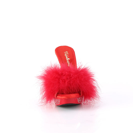 ELEGANT-401F Red Marabou-Faux Leather/Red