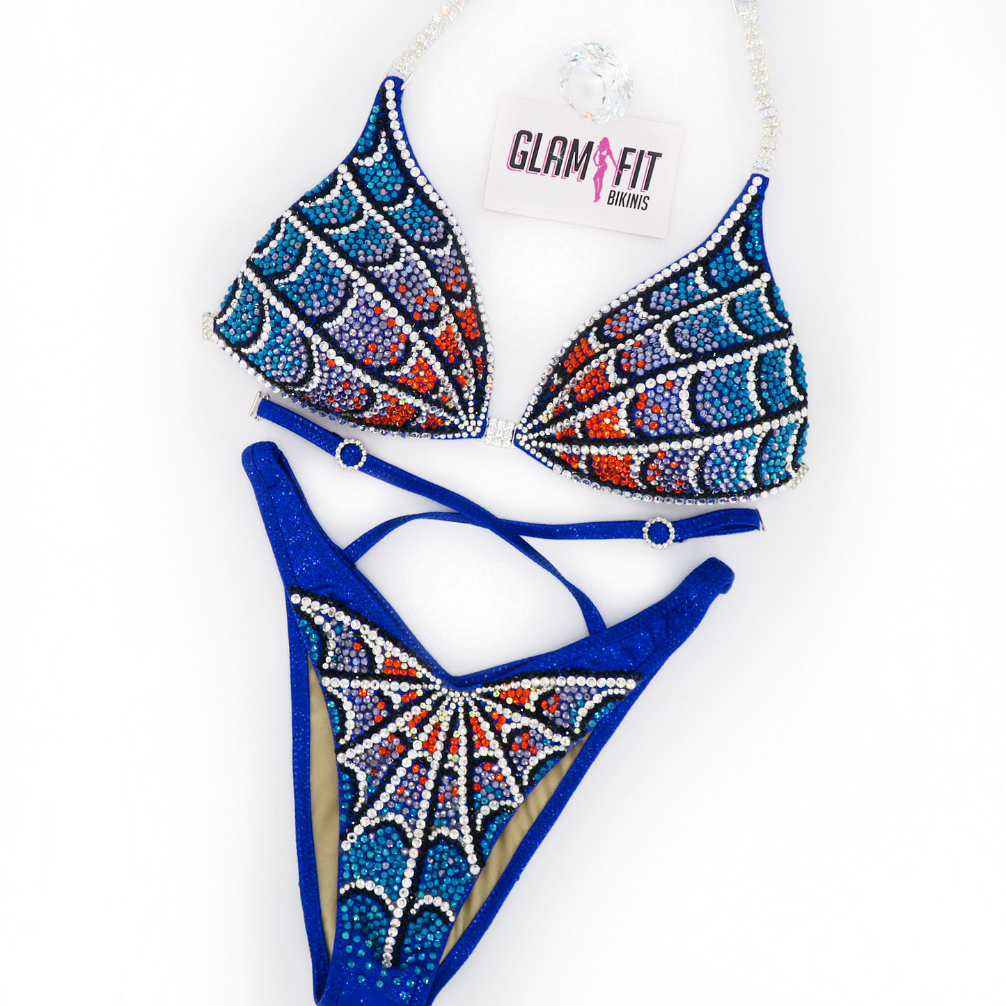 glamfit bikinis figure suit competition bikini ifbb npc icn anb embellished blue