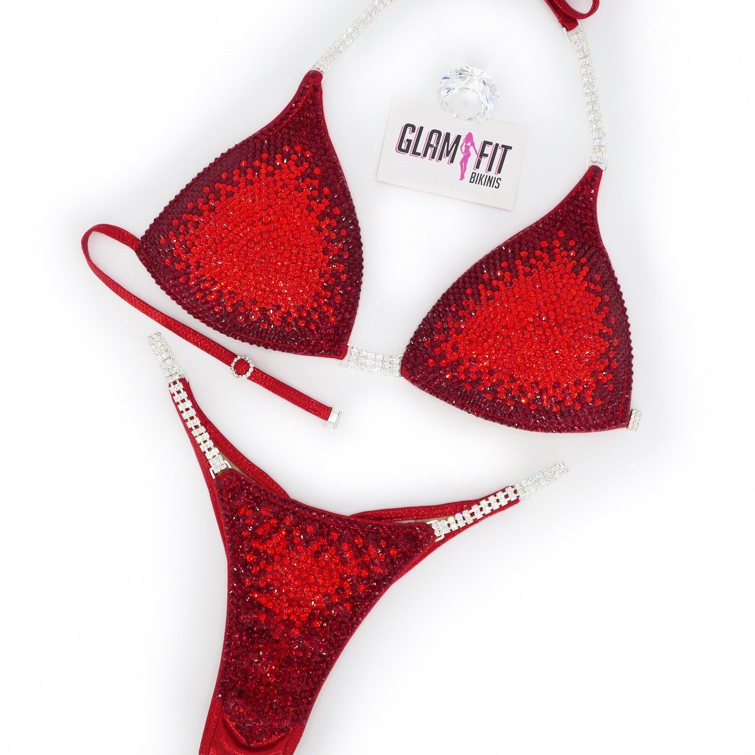 glamfit bikinis figure suit competition bikini ifbb npc icn anb embellished red ombre