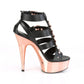 DELIGHT-658 Blk Faux Leather/Rose Gold Chrome